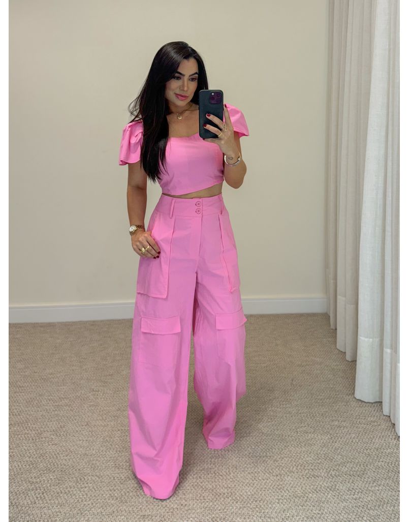 Conjunto Tricoline Rosa
