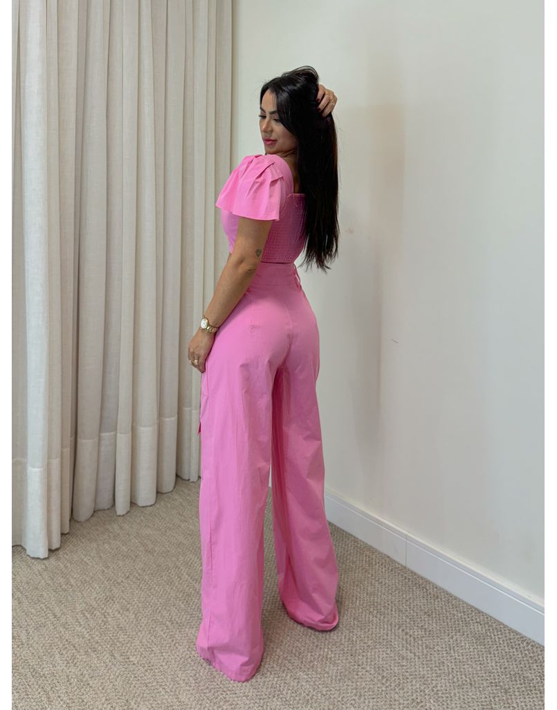 Conjunto Tricoline Rosa