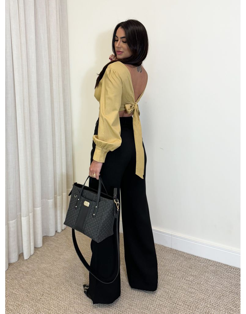 Calça Pantalona Linho Preto