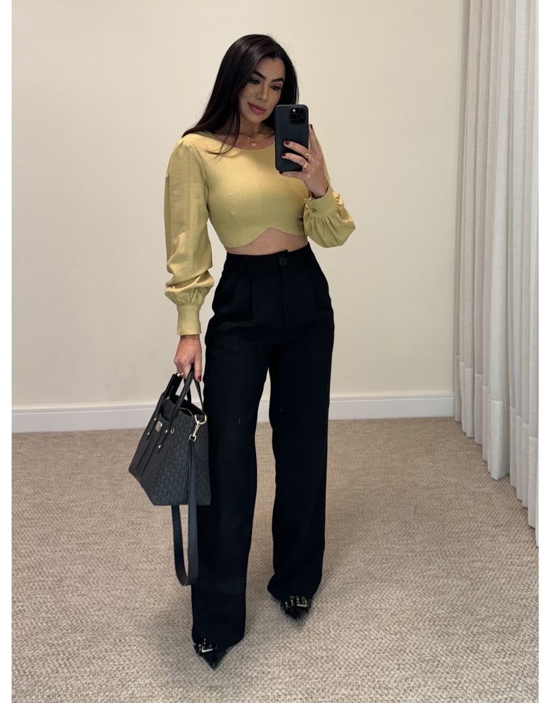 Calça Pantalona Linho Preto