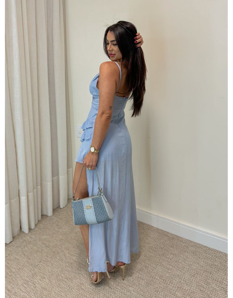 Vestido Midi Chiffon Azul Bebê