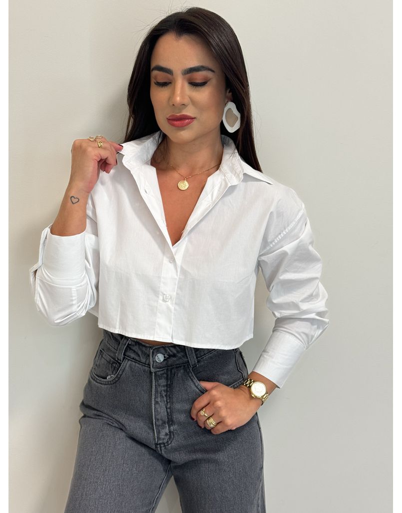 Cropped Camisa Tricoline Portugal Branco - Loja La Mina 