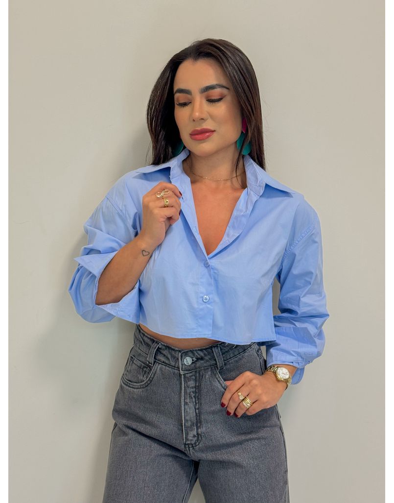 Cropped Camisa Tricoline Portugal Azul - Loja La Mina 