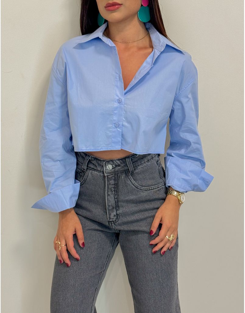 Cropped Camisa Tricoline Portugal Azul