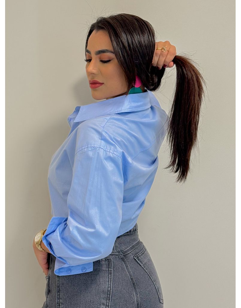 Cropped Camisa Tricoline Portugal Azul