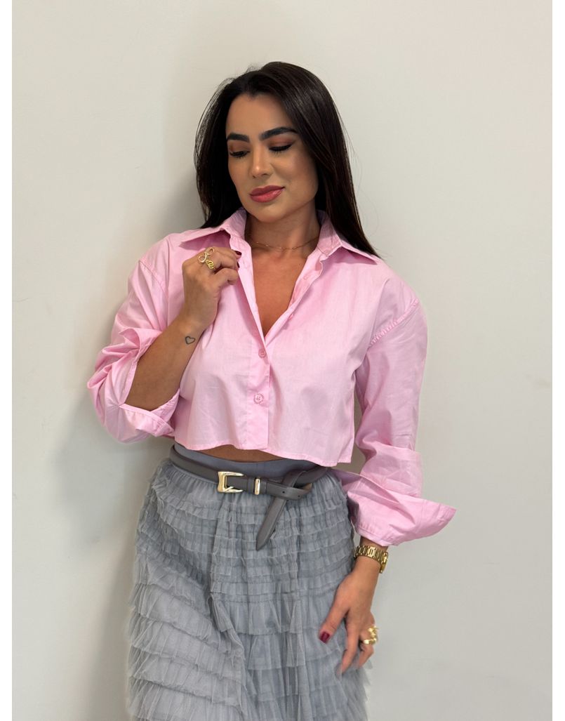 Cropped Camisa Tricoline Portugal Rosa - Loja La Mina 