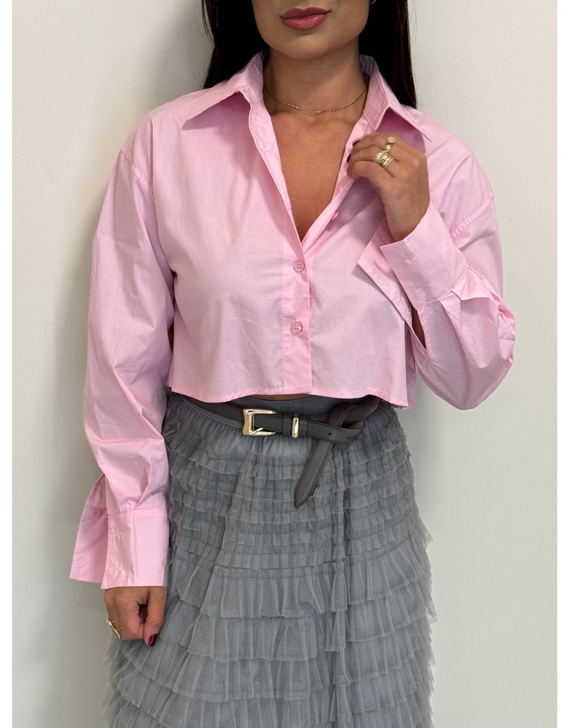 Cropped Camisa Tricoline Portugal Rosa