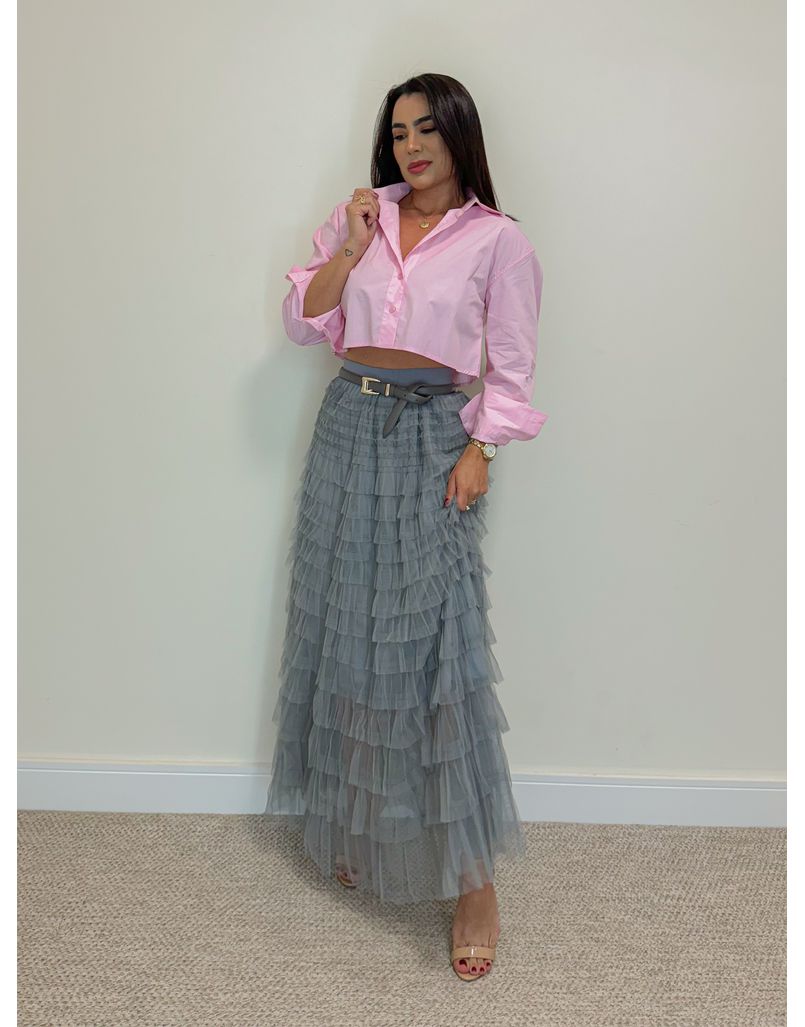 Cropped Camisa Tricoline Portugal Rosa