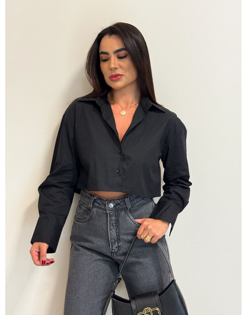 Cropped Camisa Tricoline Portugal Preto - Loja La Mina 