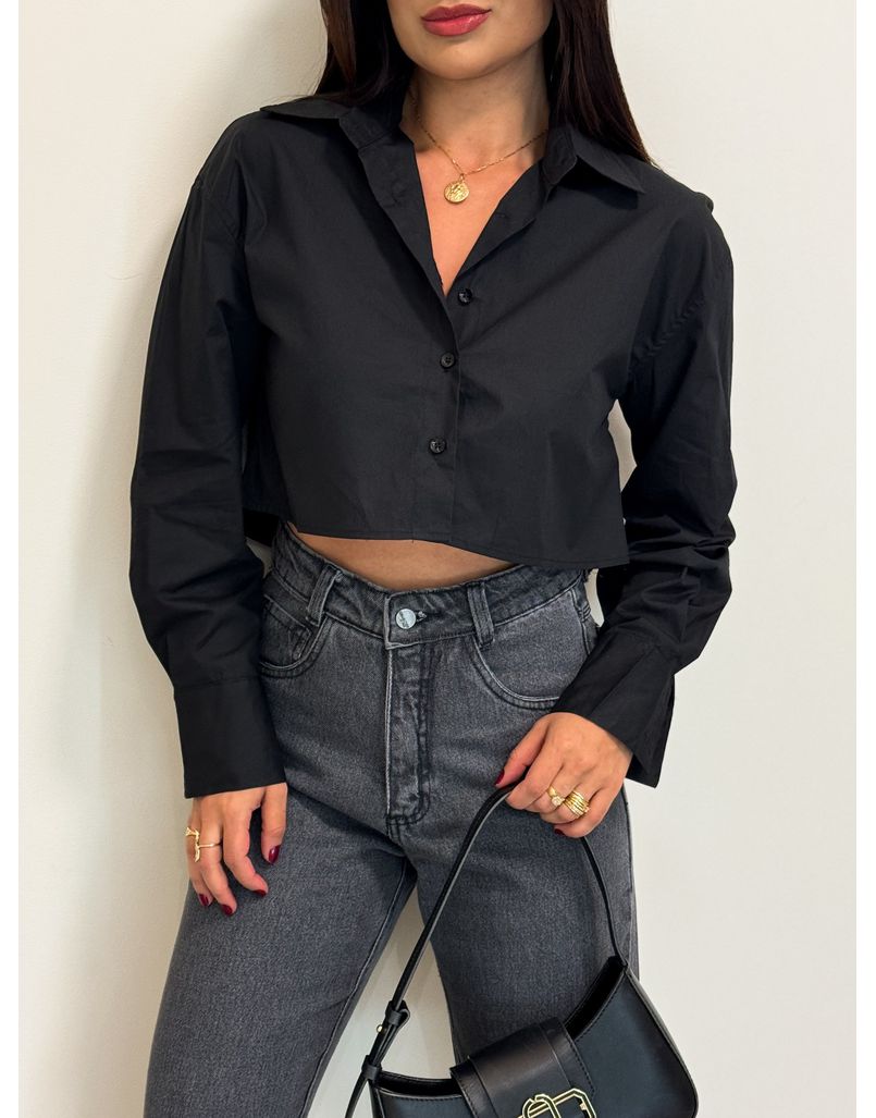 Cropped Camisa Tricoline Portugal Preto