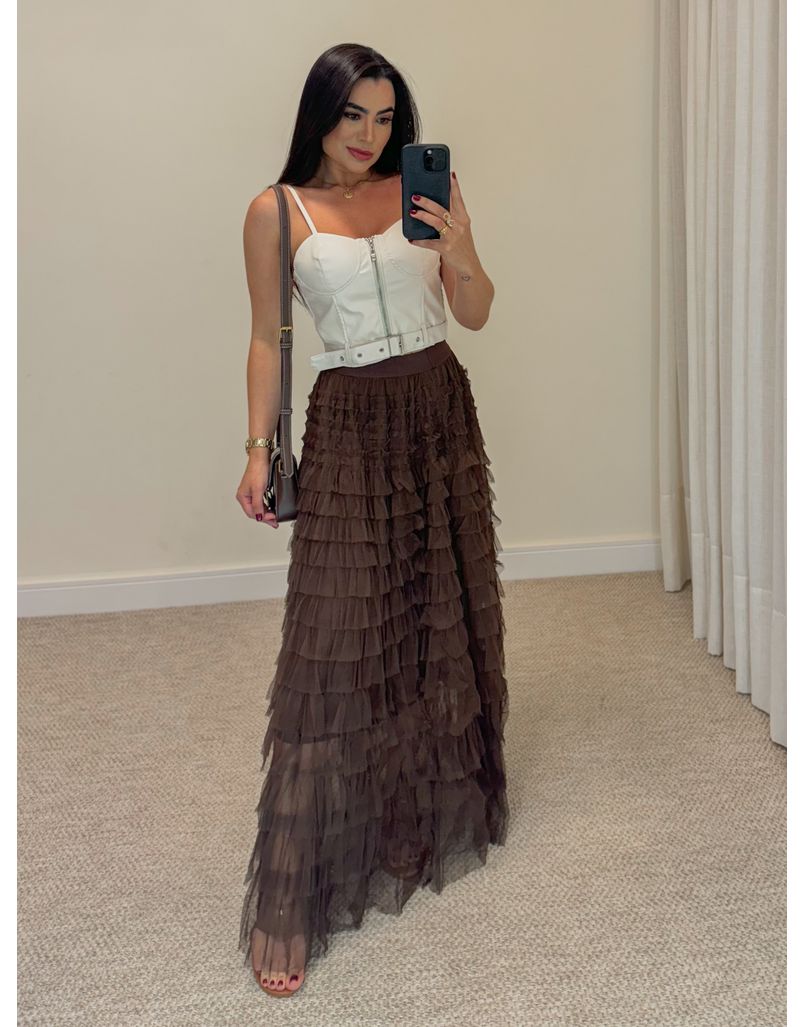 Cropped Couro Fake Fivela Marfim