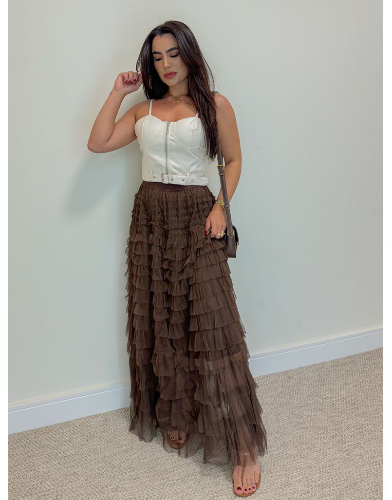 Cropped Couro Fake Fivela Marfim