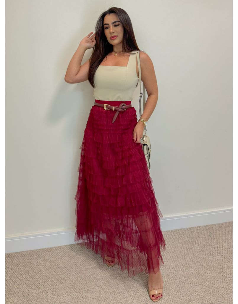 Saia Midi Tule Polônia Cherry - Loja La Mina 