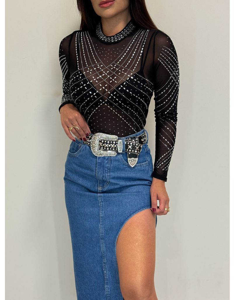 Blusa Pedraria Tule Preta - Loja La Mina 