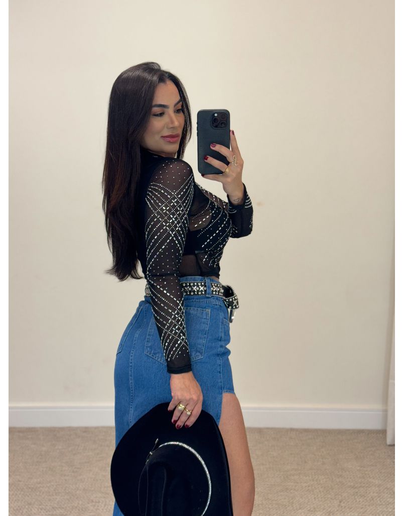 Blusa Pedraria Tule Preta