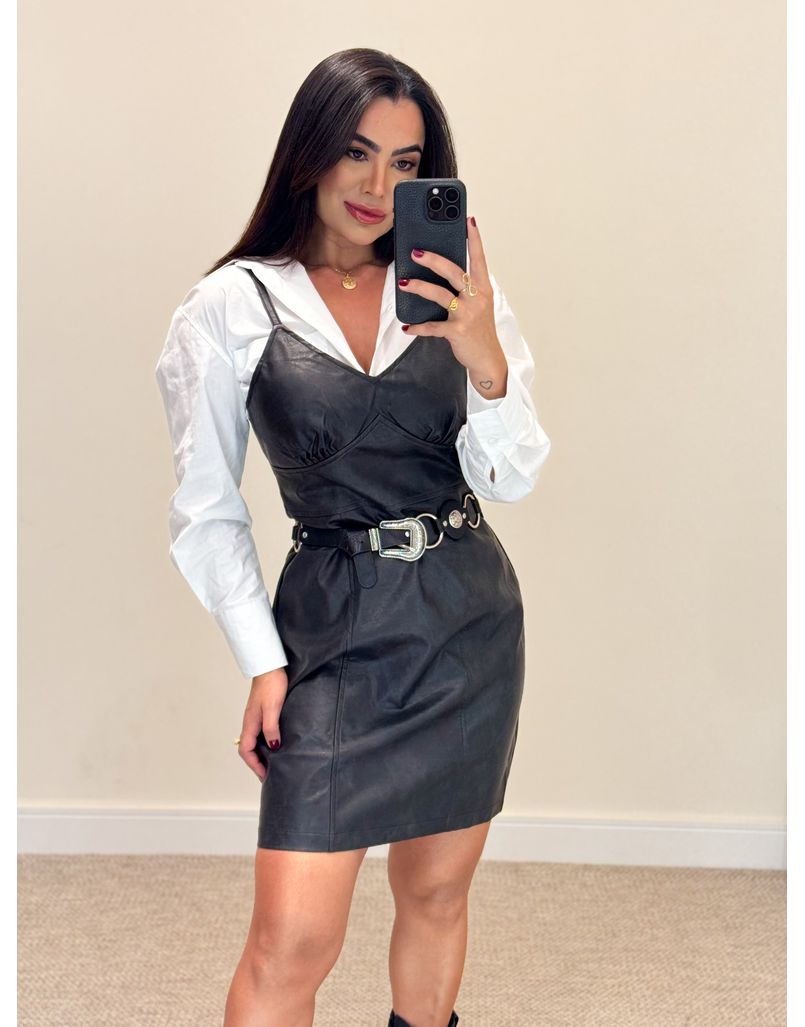 Vestido Couro Fake Fanni Preto