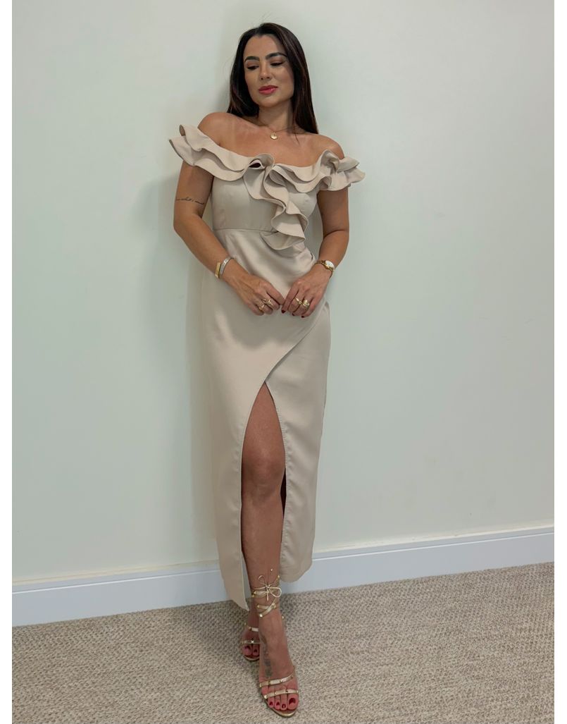 Vestido Babado Isadora Areia - Loja La Mina 