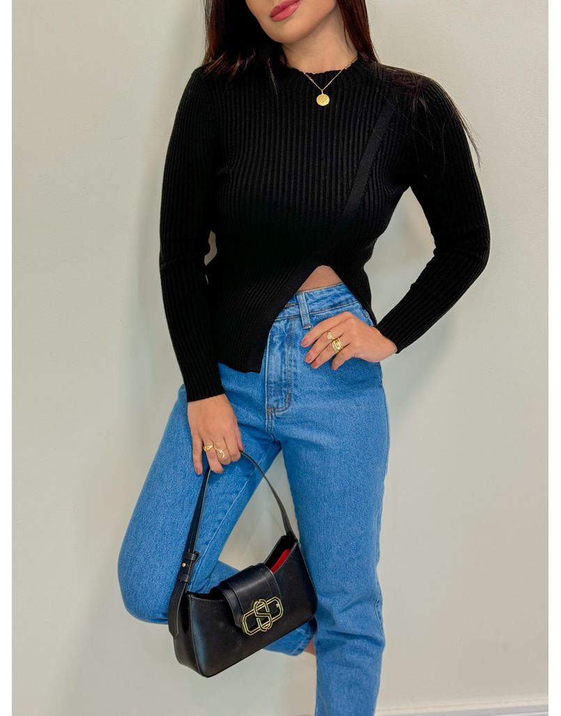 Blusa Tricot Abertura Preto