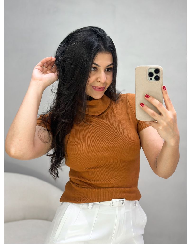 Blusa Gola Alta Tricot Dora Terracota - Loja La Mina 
