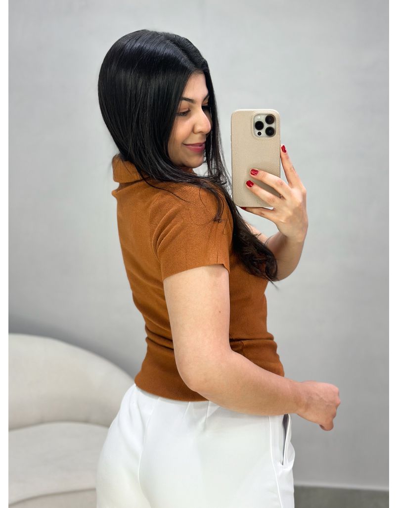 Blusa Gola Alta Tricot Dora Terracota