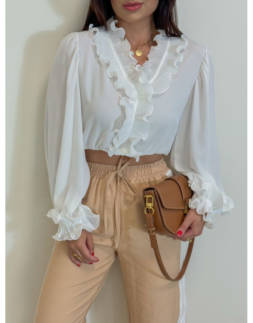 Blusa Babado Chiffon Branca - Loja La Mina 