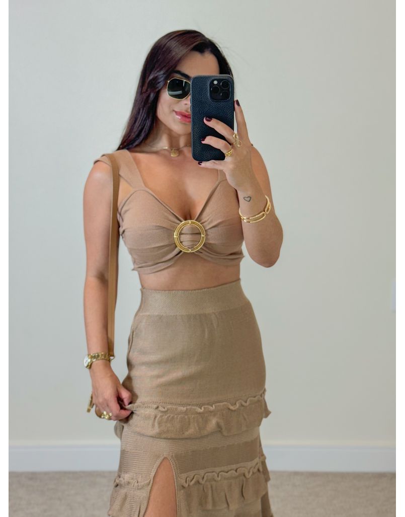 Cropped Tricot Argola Natalia Cappuccino - Loja La Mina 