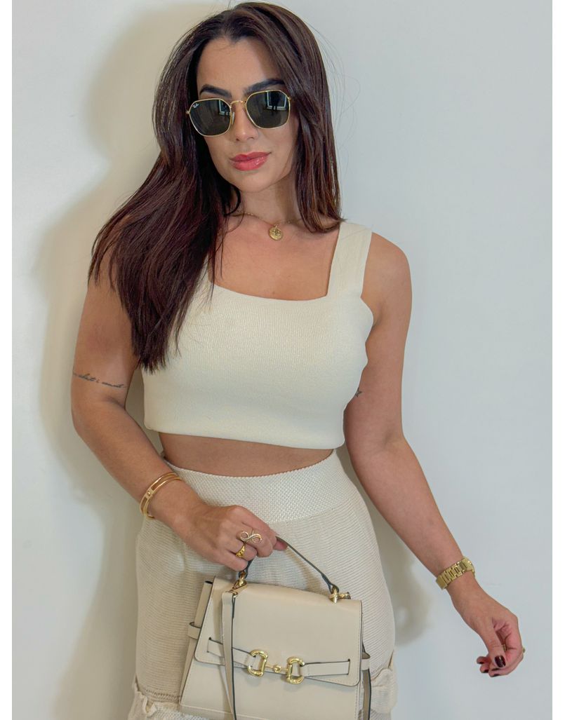 Cropped Alça Tricot Raissa Areia - Loja La Mina 