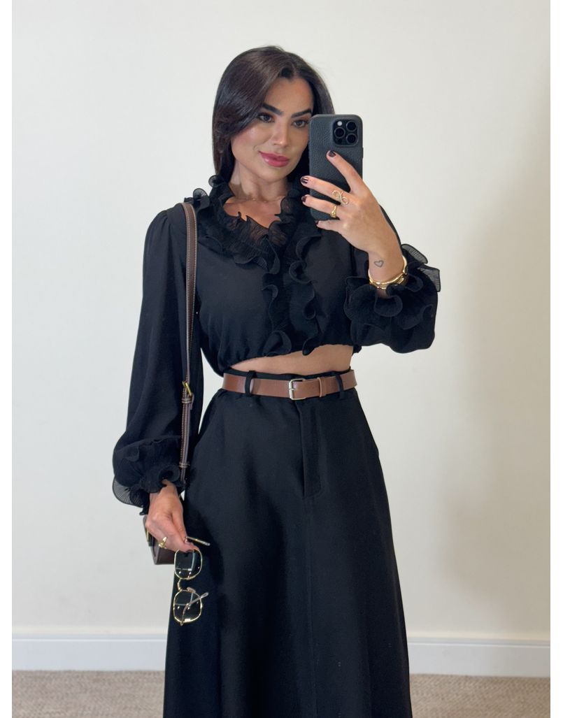 Blusa Babado Chiffon Preto - Loja La Mina 