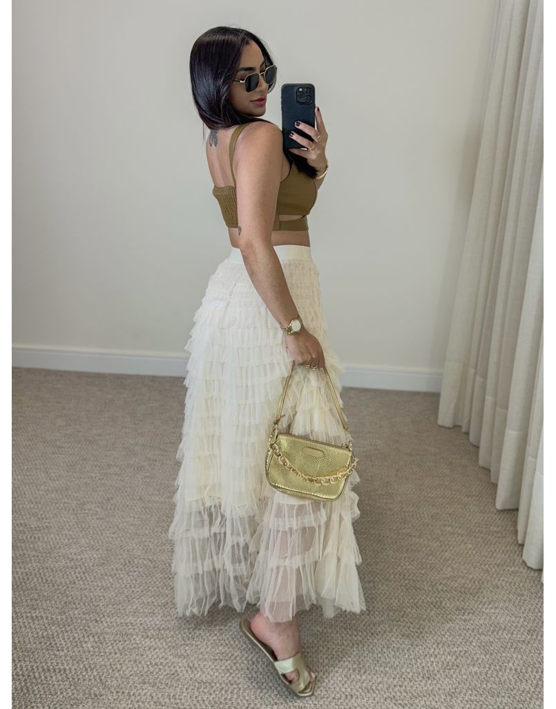 Saia Midi Tule Polônia Creme