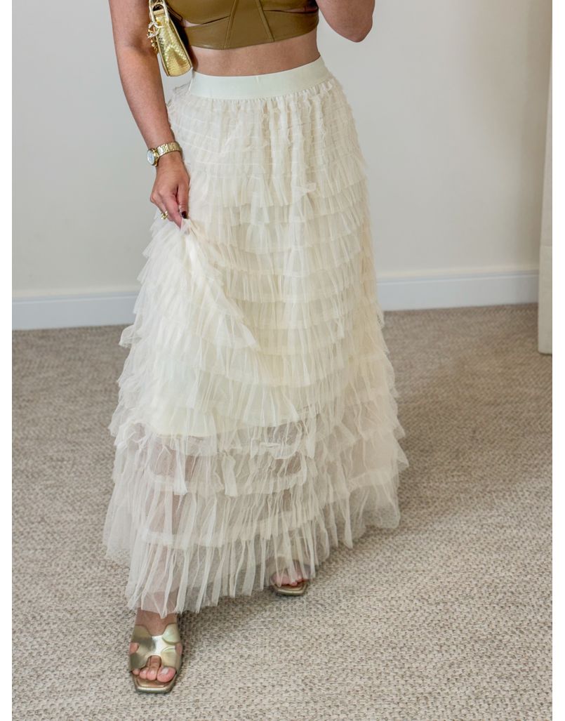 Saia Midi Tule Polônia Creme