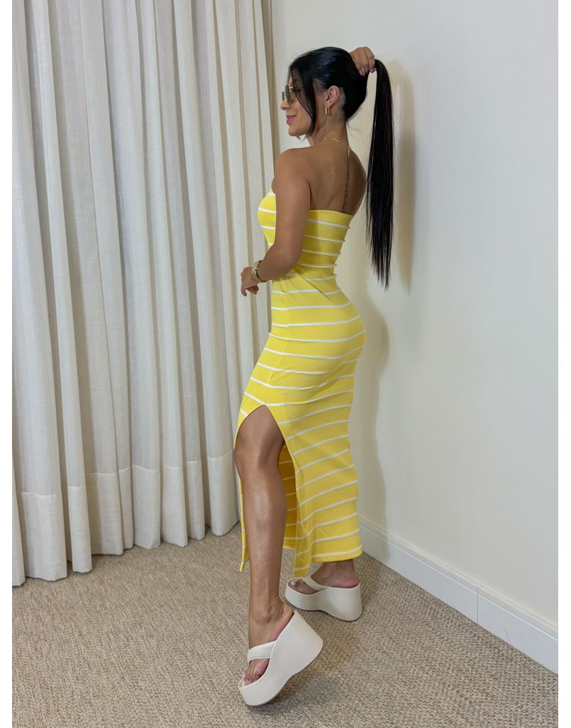 Vestido Listrado Tomara Que Caia Amarelo 