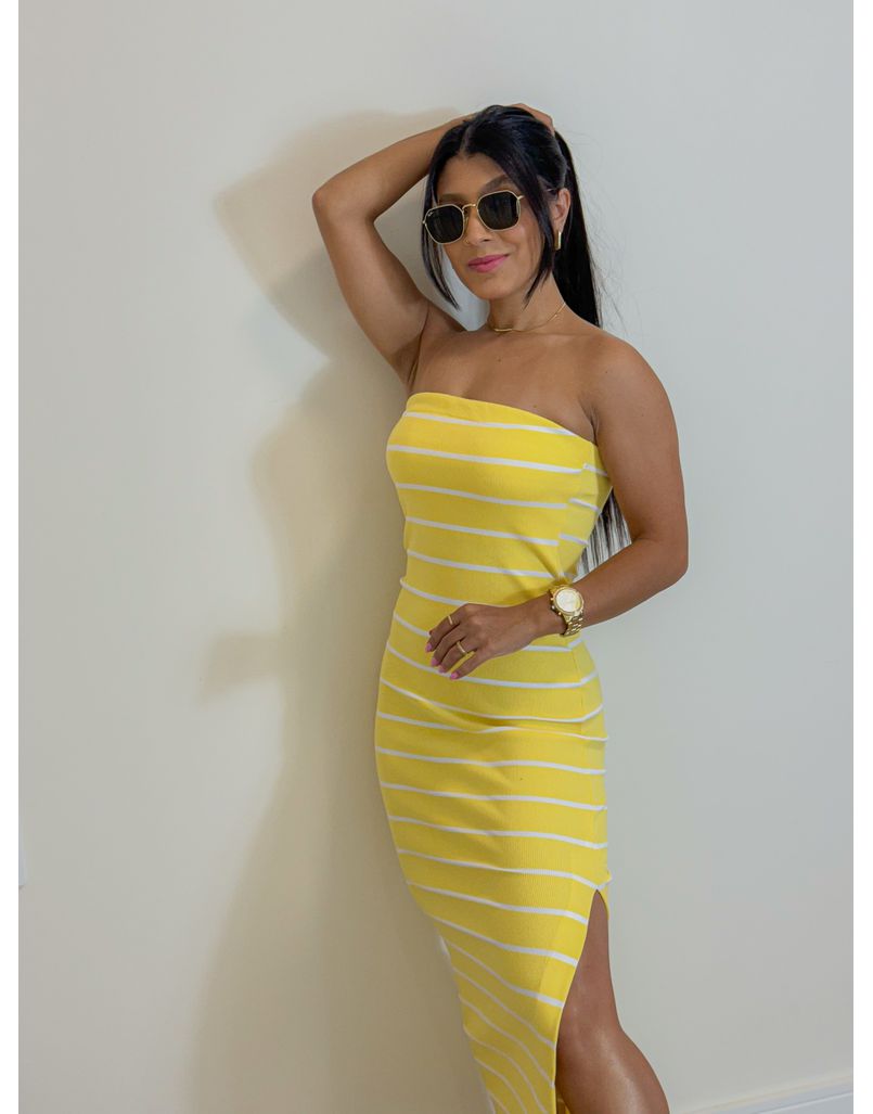 Vestido Listrado Tomara Que Caia Amarelo 