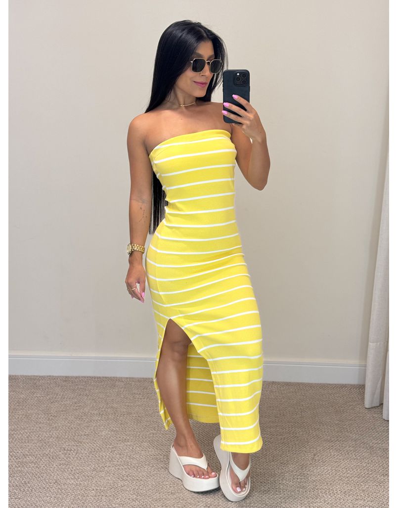 Vestido Listrado Tomara Que Caia Amarelo 