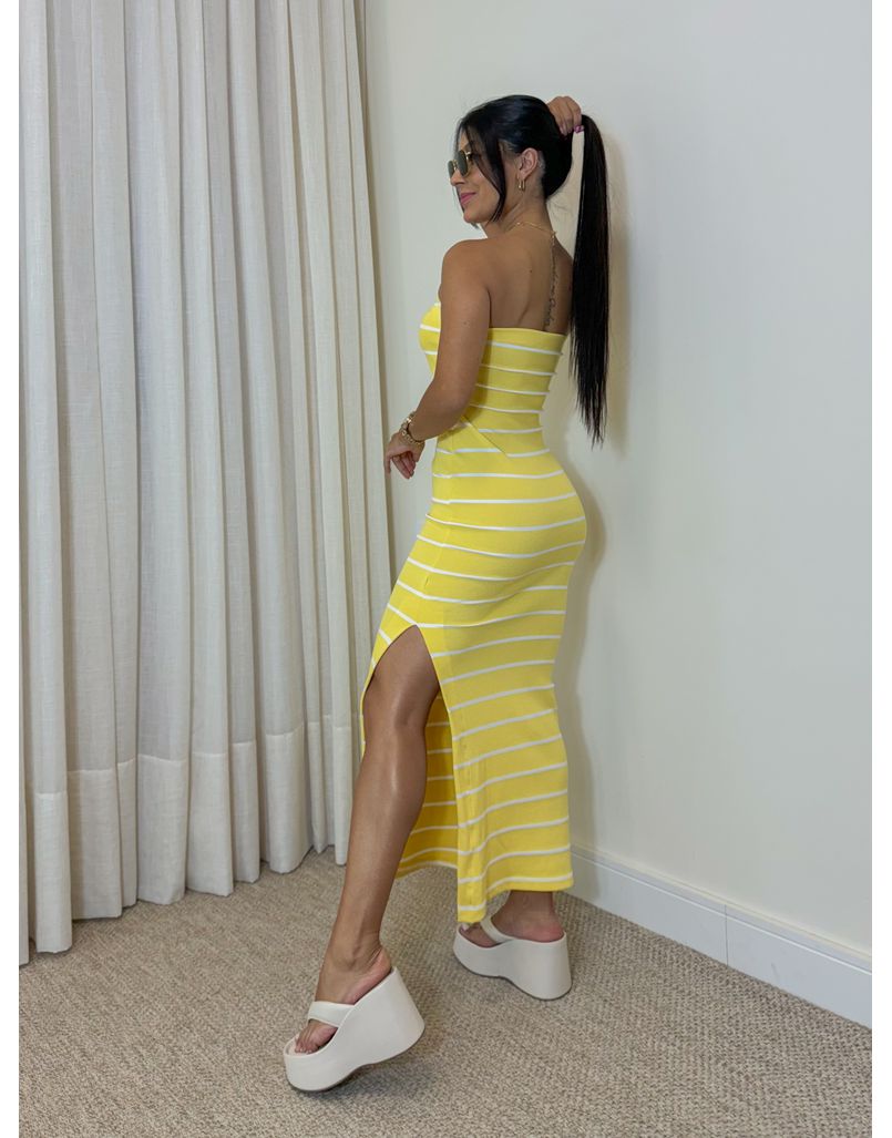 Vestido Listrado Tomara Que Caia Amarelo 