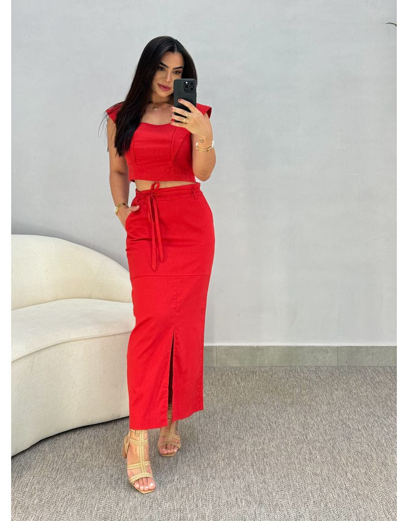 Conjunto Linho Áustria Vermelho - Loja La Mina 