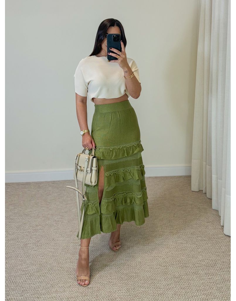 Saia Midi Tricot Babado Verde - Loja La Mina 