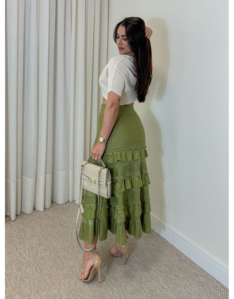 Saia Midi Tricot Babado Verde