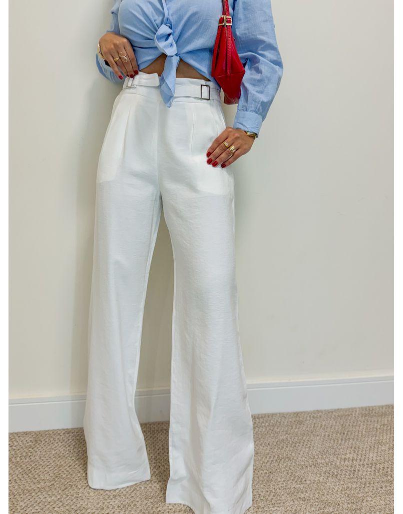 Calça Pantalona Fivela Thais Branco