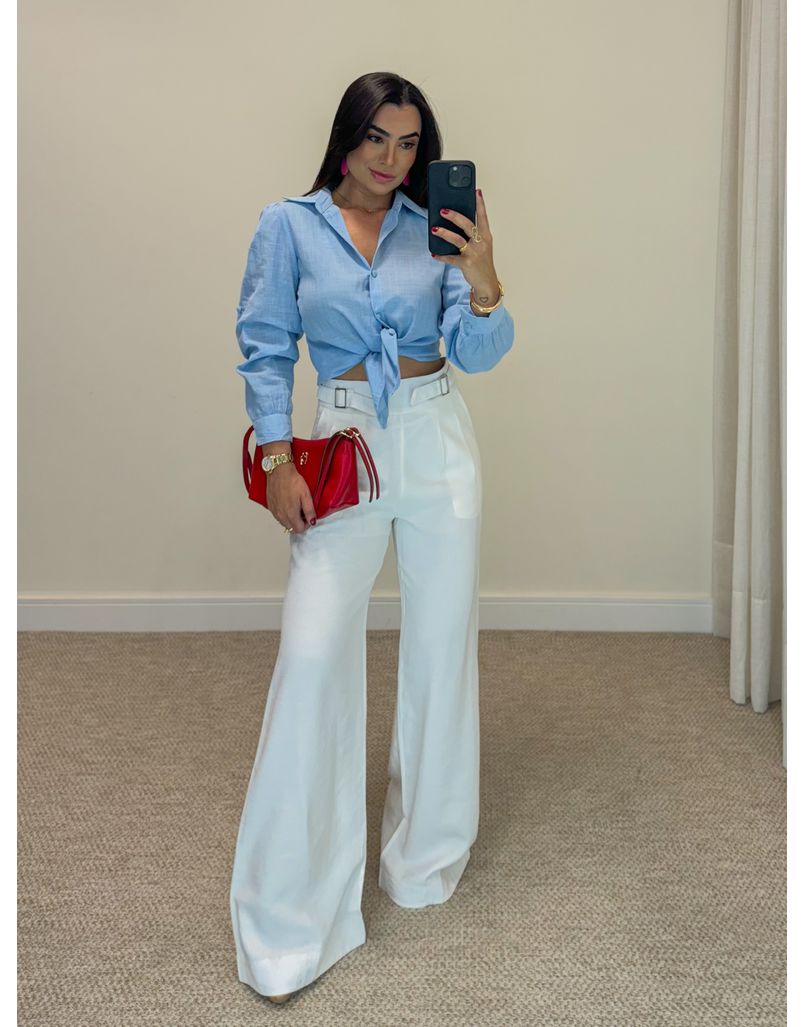 Calça Pantalona Fivela Thais Branco