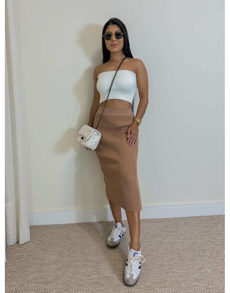 Saia Midi Bella Nude - Loja La Mina 