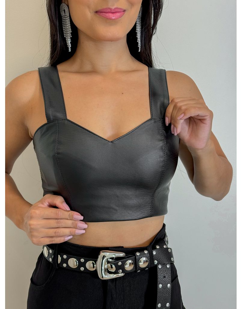 Cropped Couro Fake Preto - Loja La Mina 