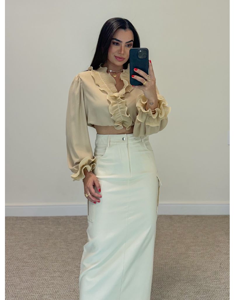 Blusa Babado Chiffon Cappuccino