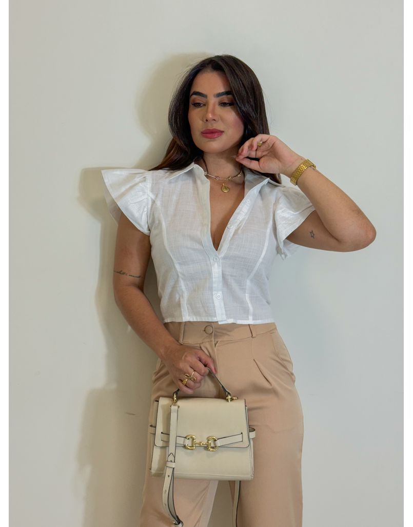 Cropped Camisa Maia Branco - Loja La Mina 