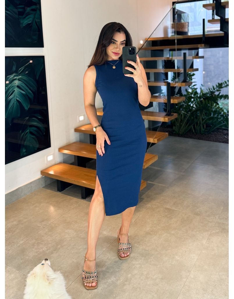 Vestido Canelado Kiara Marinho - Loja La Mina 