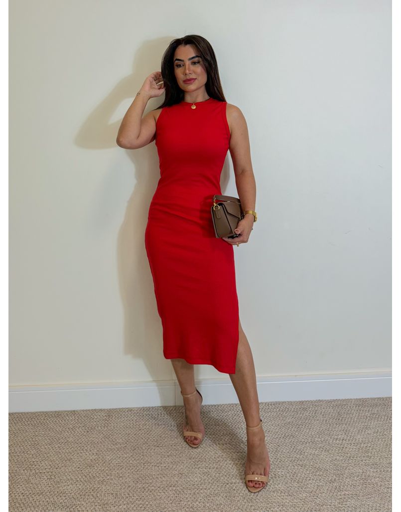 Vestido Canelado Kiara Vermelho - Loja La Mina 