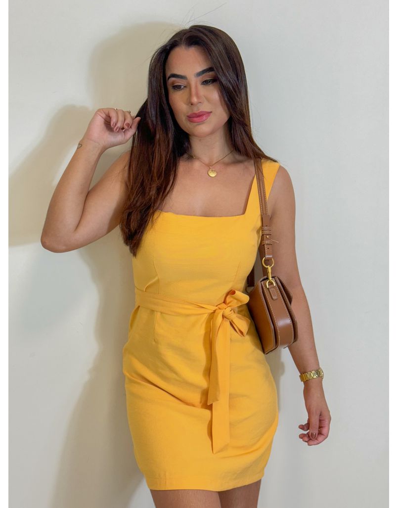 Vestido Alça Camile Mostarda - Loja La Mina 