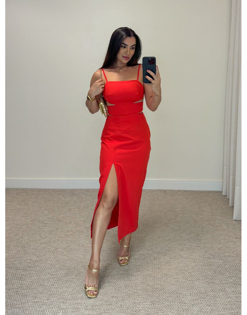 Vestido Midi Fenda Nancy Vermelho