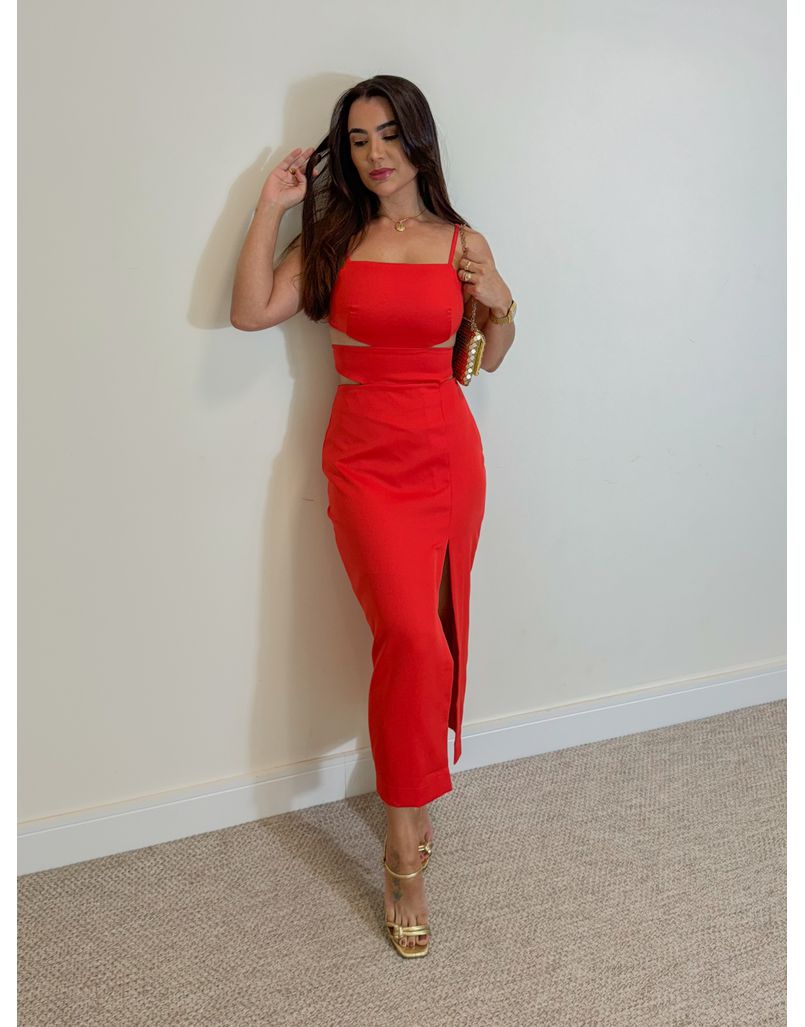 Vestido Midi Fenda Nancy Vermelho