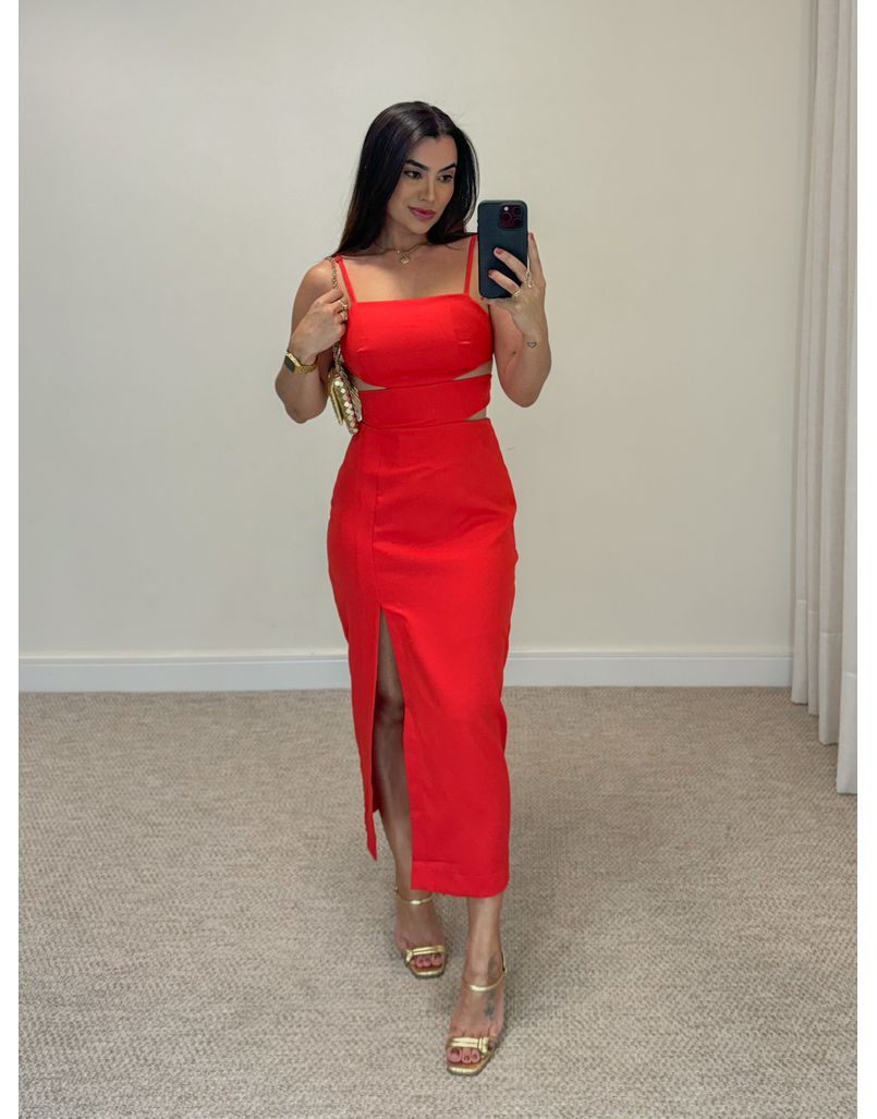Vestido Midi Fenda Nancy Vermelho