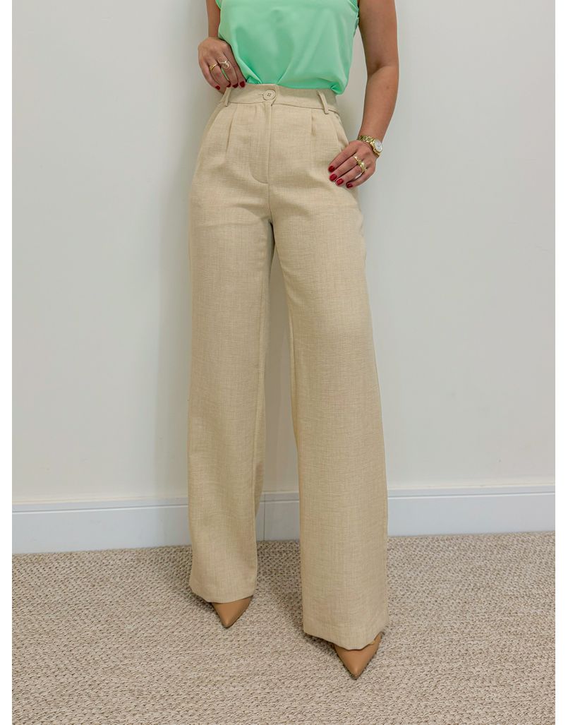 Calça Pantalona Linho Areia - Loja La Mina 